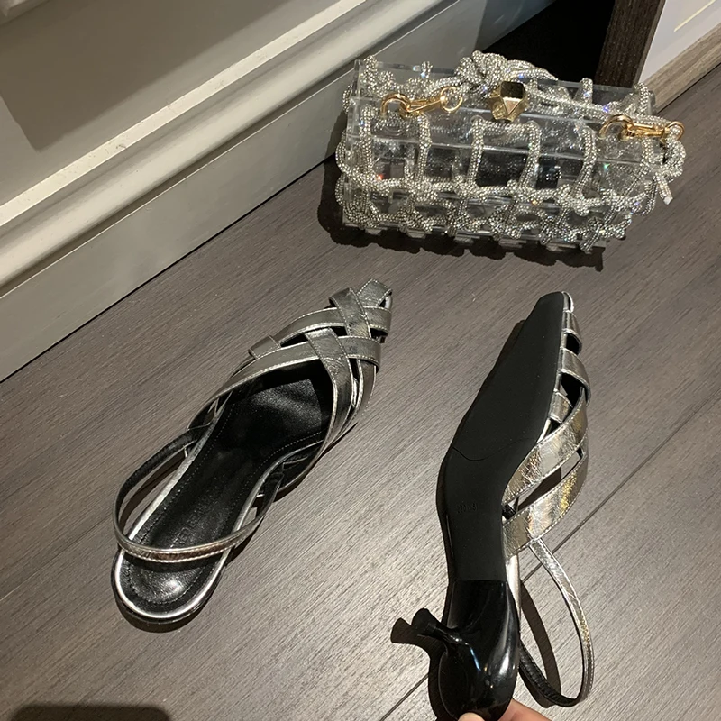 Summer Thin Heel 4cm  Pointed Toe  Nightclub Slim High Heels Sandal  Lady Slingback Party Shoes Female Fashion Stilettos 6A