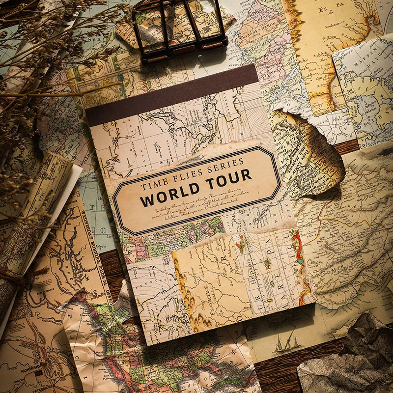 

60 Pcs Vintage Scrapbook Material Paper Set Wild Flower World Map Art Craft Supplies For Journaling Planner Gift Card Diary