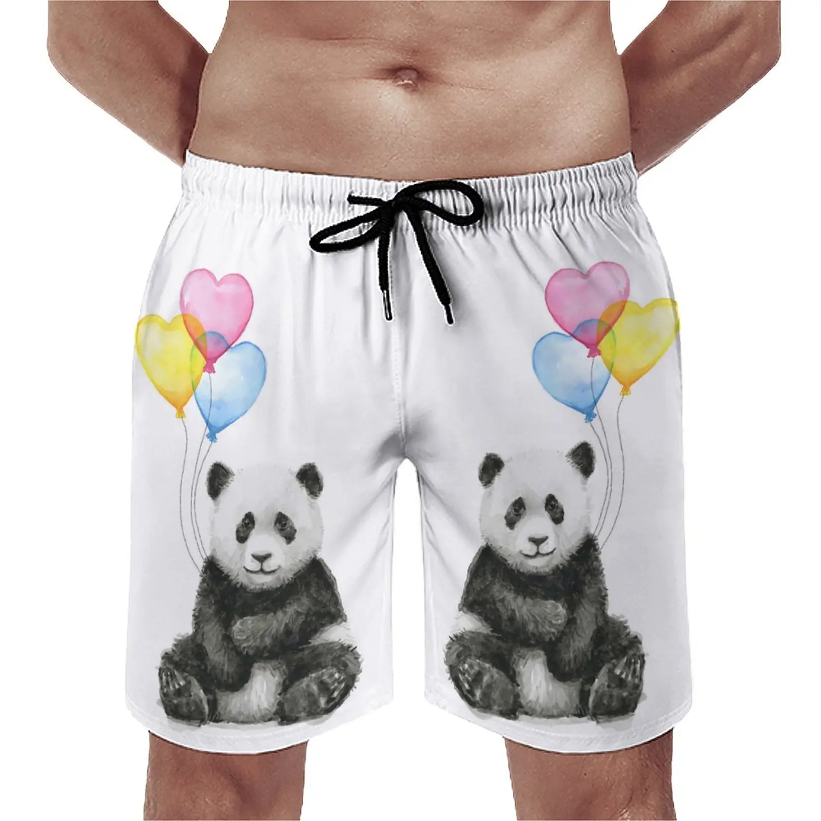 

Baby Panda Board Shorts Heart Shaped Balloons Men Beach Swimming Trunks Polyester Pattern Swim Trunks