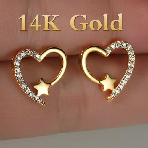 

Popular Gold White Diamond Love Earrings for Women's Elegant Retro Style