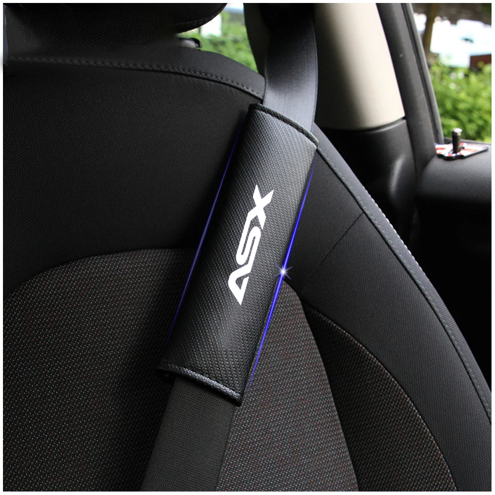 For Mitsubishi ASX Car Safety Seat Belt Harness Shoulder Adjuster Pad Cover Carbon Fiber Protection Cover Car Styling 2pcs