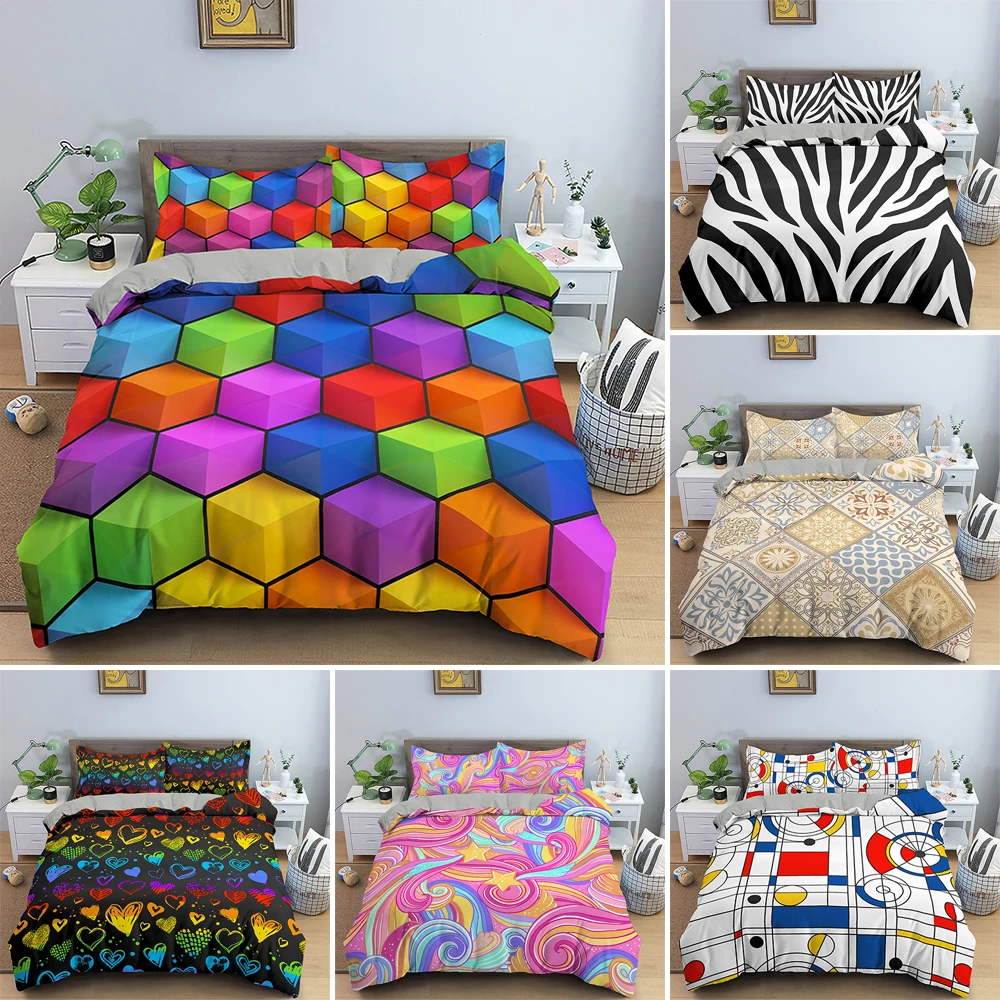 

Geometric Printed Bedding Set 2/3Pcs Colorful Stripe Duvet Cover Optical Illusion Quilt Cover Perfect for the Current Season