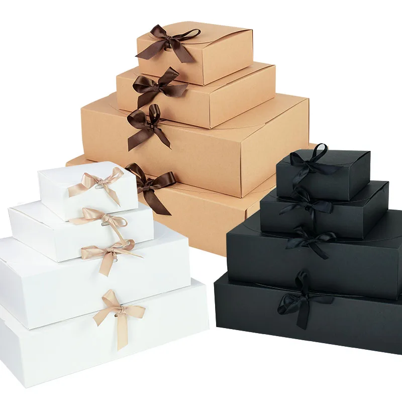 

Black/White Kraft Paper Packaging Box Wedding Birthday Hnadmade Candy Chocolate Cookie Gift Storage Box Cardboard Case 4 Sizes