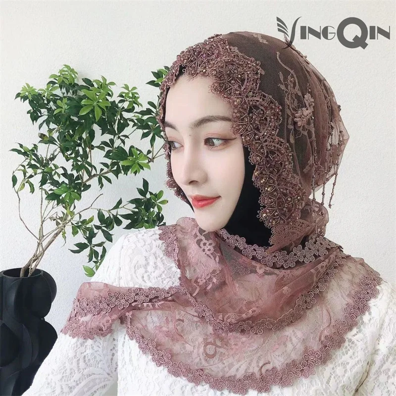 Muslim Women Headscarf Freeshipping Sequin Chiffon Lace Summer Malaysia Silk Shawl Scarf Hijab Hat Islam Saudi Arabia Headwrap
