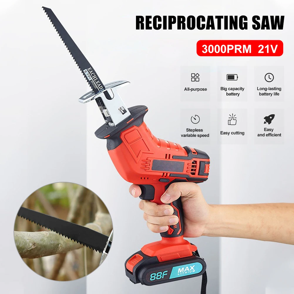 21V Cordless Electric Reciprocating Saw Variable Speed Portable Electric Saw With 4pcs Saw Blades Metal Wood Cutting Tools