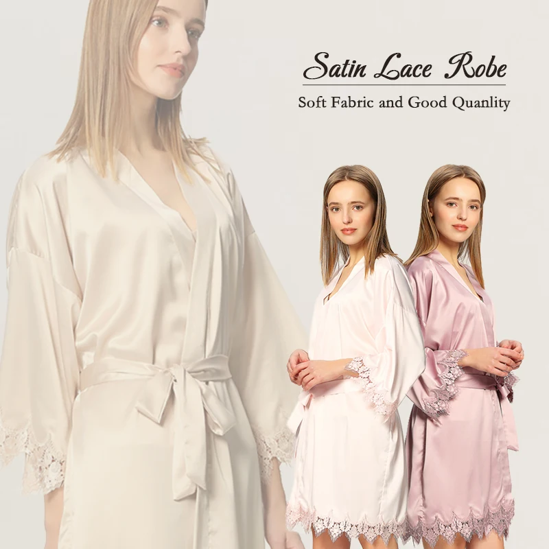 Popular Silk Satin Robes Lady's Bathing Robe Women's Sleepwear With Lace Bridesmaid Robes For Wedding