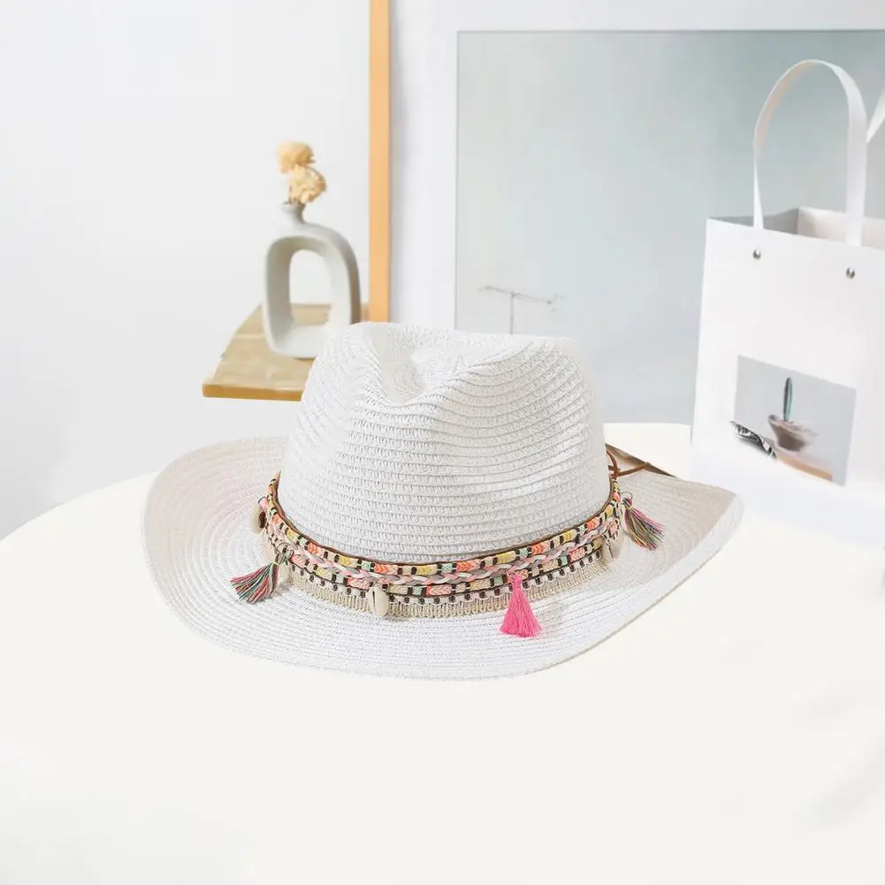 

Beach Hat Trendy Folding Colorful Rope Decor Unisex Big Brim Sunscreen Jazz Hat Costume Accessories Sun Hat Jazz Hat