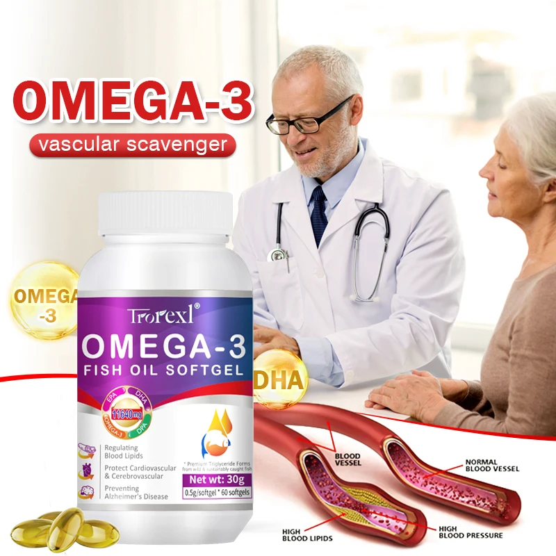 

1000Mg Omega 3 Fish Oil Soft Capsules.blood Balance, Blood Lipid Regulation Food Supplement with Dha&Epa,non-Gmo Frss Shipping