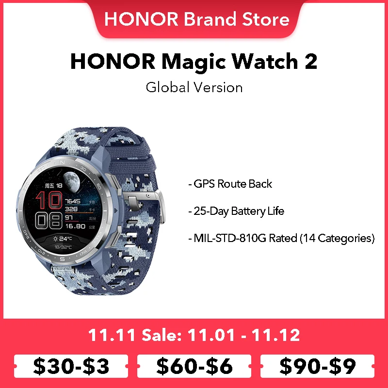 Najtaniej HONOR Watch GS Pro Inteligentny Zegarek SpO2 Smartwatch Monitorujący Tętno Monitorowanie Połączenia Bluetooth 1.39 ''AMOLED 5ATM Sportowy Zegarek Dla Mężczyzn