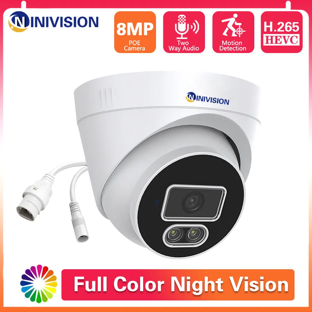 NINIVISION 4K POE Security Camera Outdoor POE CCTV Video Surveillance Camera HD MP Color Night Vision Dome IP Cam