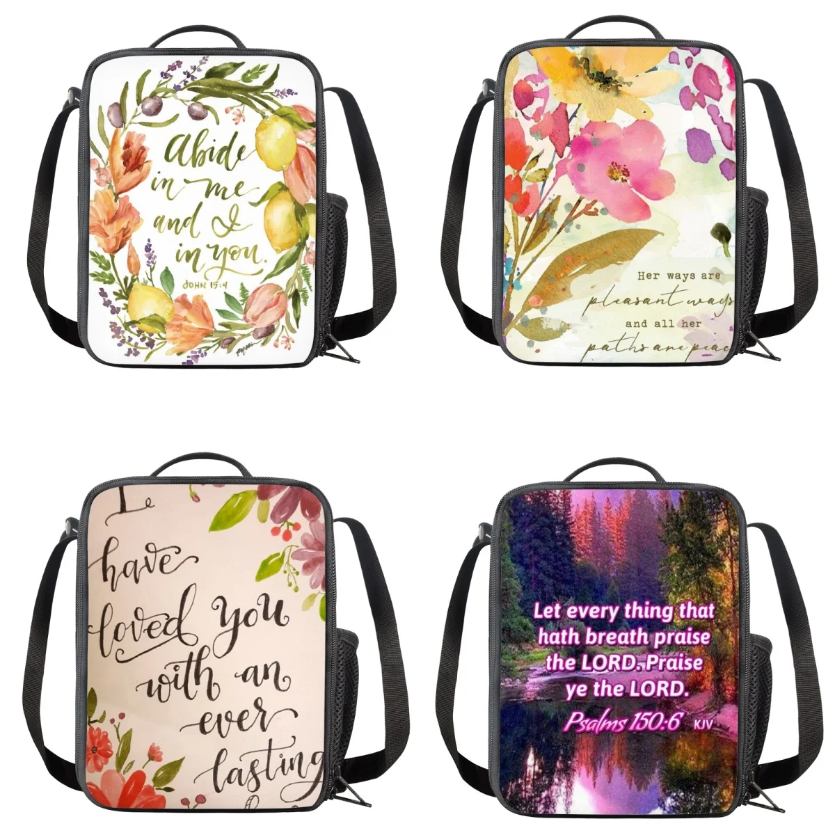 

BELIDOME Bible Poetry Printing Lunch Bag for School Insulated Portable Kids Lunchbox Durable Preschool Childen Cooler Bags