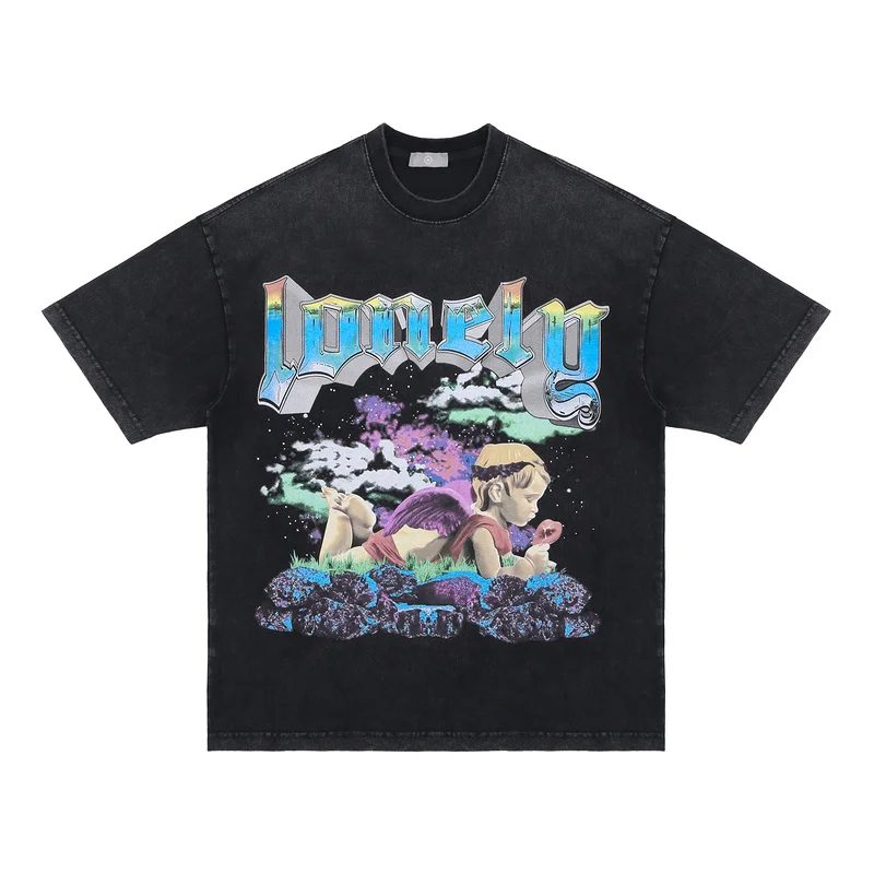 

Best Quality Lonely Angel Printed Women Men Short Sleeve T shirts tees Hiphop Oversized Men Casual Cotton T shirt