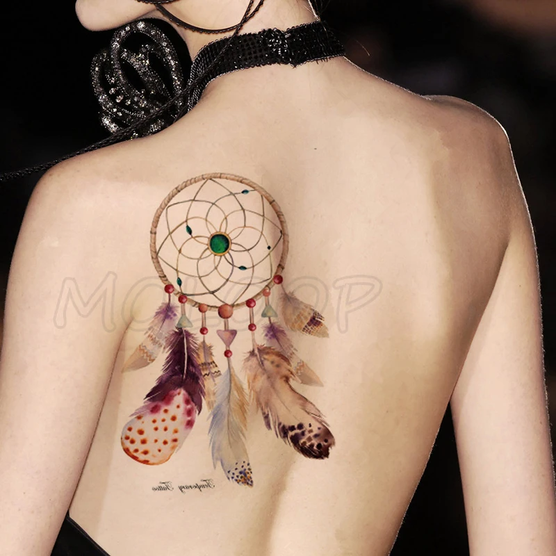 

Emerald Dreamcatcher Feather Tattoos Stickers Women Body Waist Arm Art Tattoos Temporary Girls Butterfly Tatoos Rose Chains