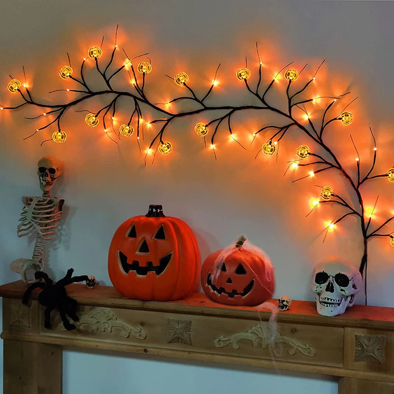 

Halloween Pumpkin Lights Bat Led String Light Willow Vine Light Bendable Tree Lamp Garland Halloween Party Home Hanging Decor