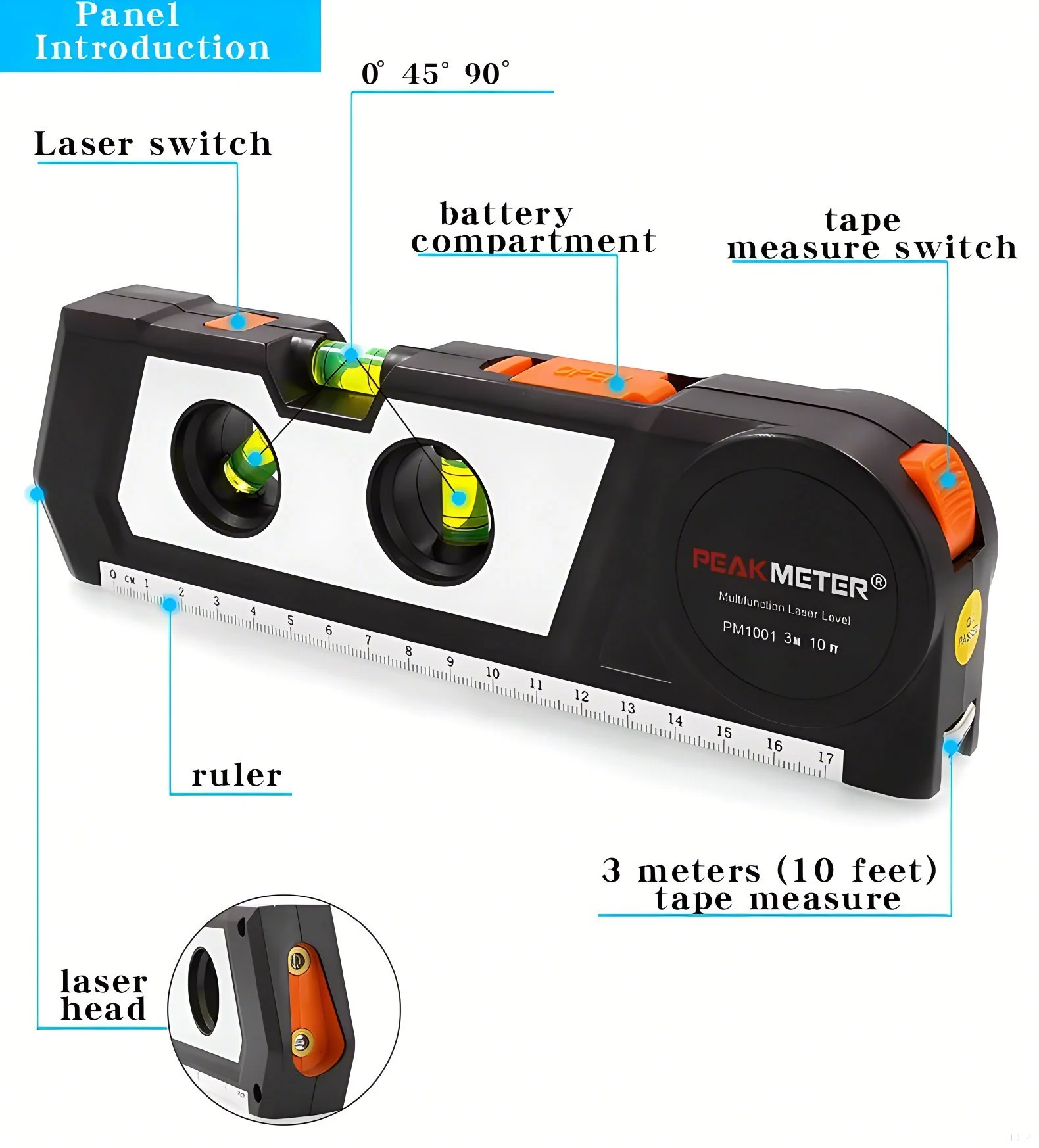 Лазерный уровень Peakmeter PM1001 4 в 1 лазерный многофункциональный нивелир с
