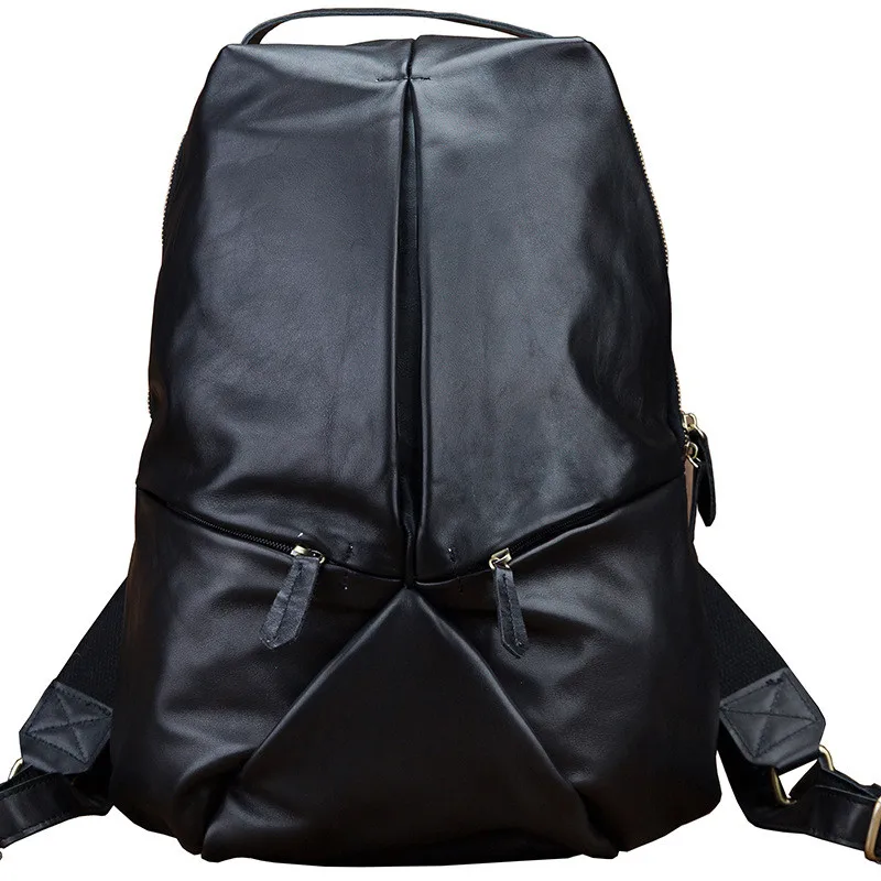 Casual simple first layer cowhide black men's backpack fashion designer handmade soft genuine leather bagpack laptop bookbag