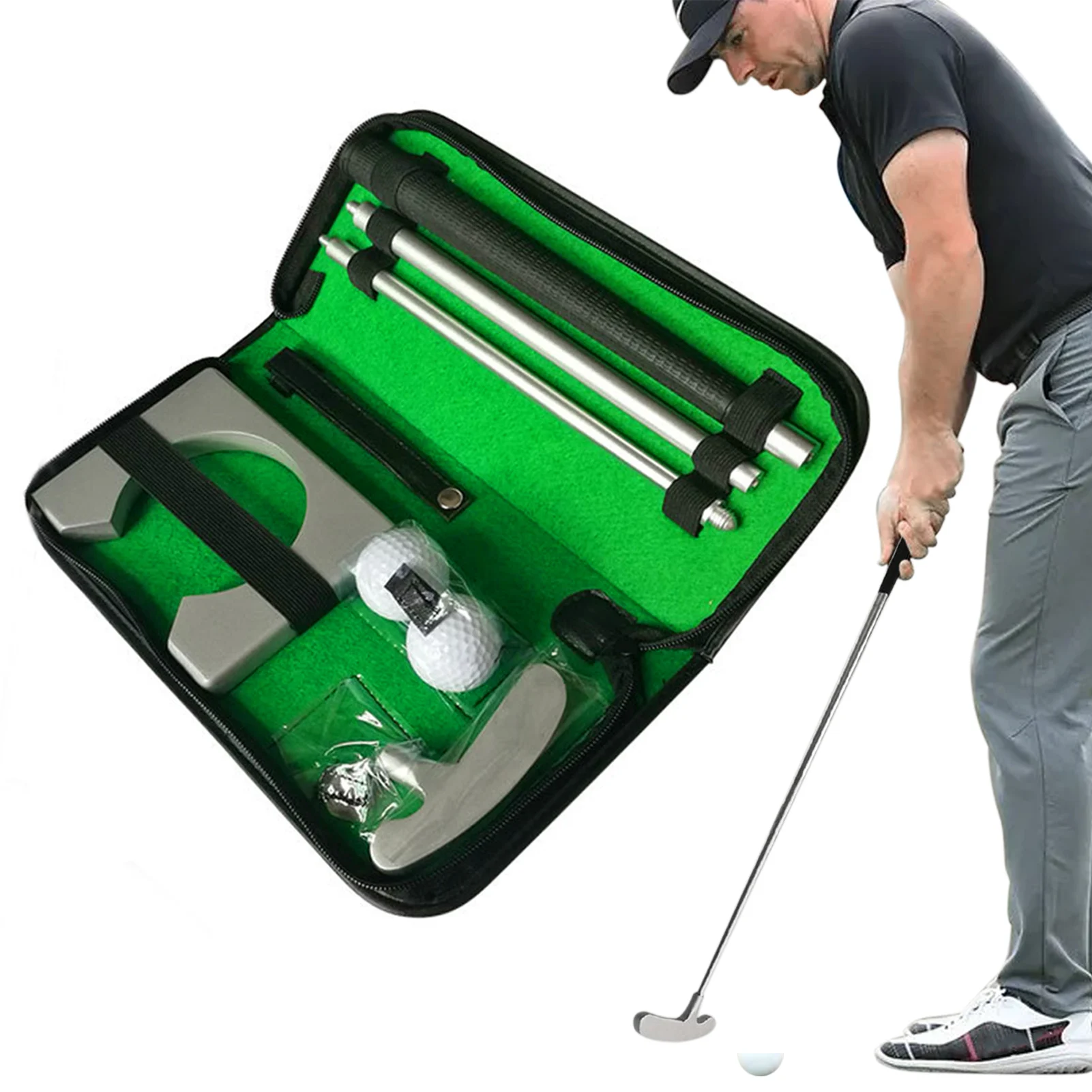 

Офисный набор для гольфа, аксессуары для гольфа, портативный металлический подарочный набор для гольфа с 1 шт. путтером, 2 шт. мячей для гольф...