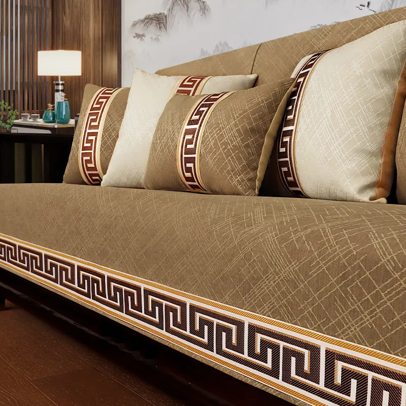 

Chinese Non-slip Sofa Cover Beige Edging Cover Towel Leather Sofa Cushion Modern Simple 4 Season Universal Home Protection Cover