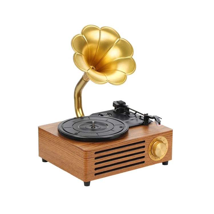 

Wooden Horn Shape Vinyl Record Player High Quality Turntable Phonograph