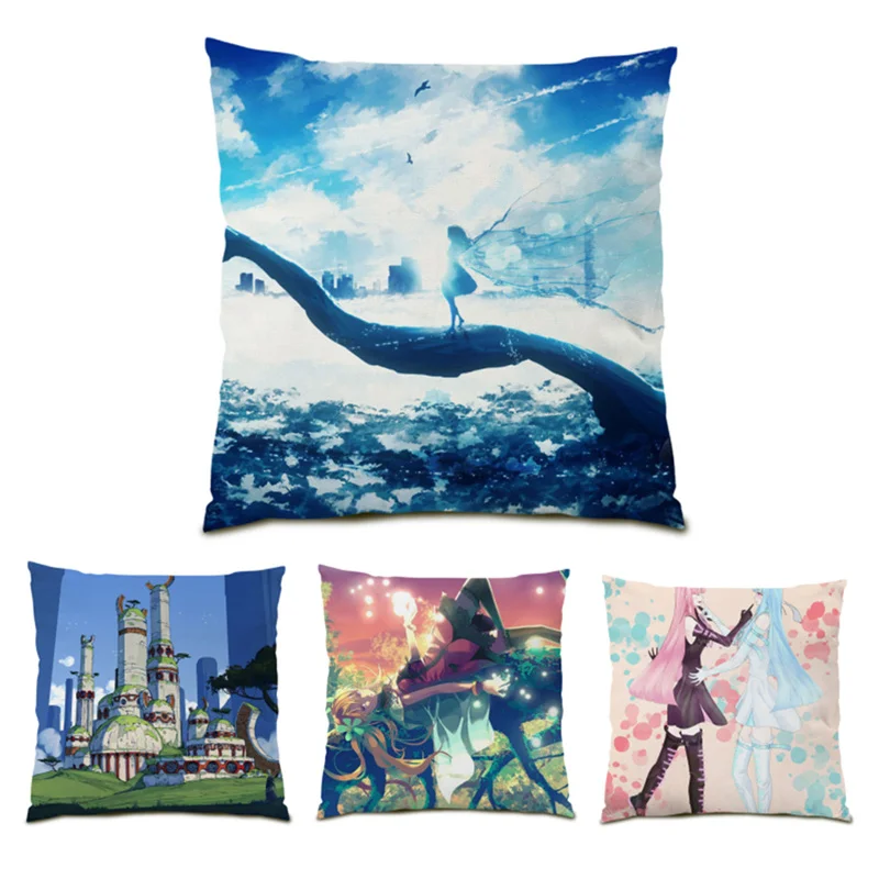 

Cute Figure Artistic Pillowcases Velvet Decoration Home Decor Anime Cushion Covers 45x45 Polyester Linen Furry Landscape E0712