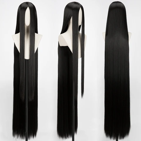 Парик для косплея мужчин и женщин, термостойкие синтетические волосы, черные сверхдлинные, 59 дюймов, 150 см, с шапочкой