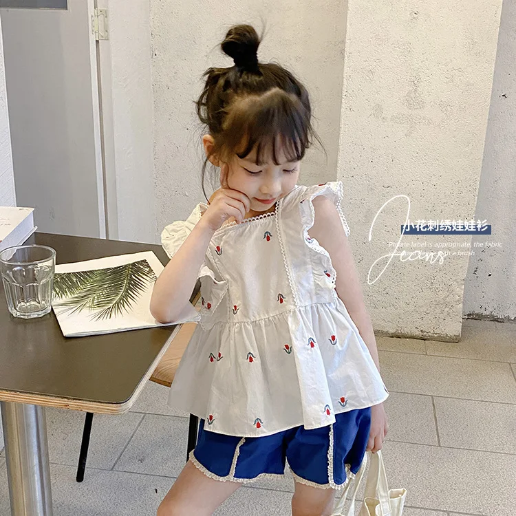 

Рубашка без рукавов, пуловер, простой модный современный удобный мягкий дизайнерский летний детский для девочек