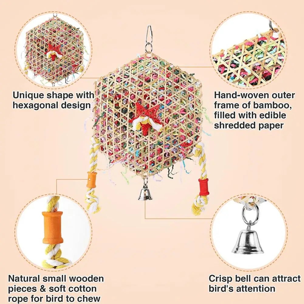 

Cockatoo Chewable Toy Hexagonal Bird Foraging Shredding Toy Safe Chewable Pendant for Parakeets Cockatiels Conures Boredom