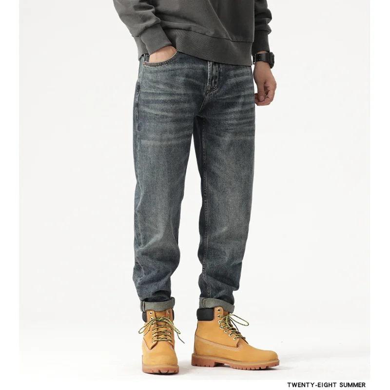 Men Clothing 2022 New Pattern Recreational Vintage Nostalgia Blue Jeans Straight Cylinder Loose Street Trousers Autumn Female