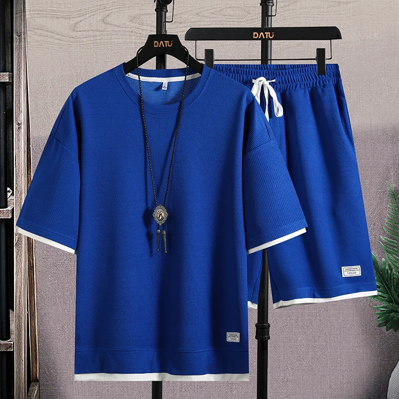 Summer Men's Set Casual Two Pieces Tshirt and Shorts Set Fashion Sports Suit Linen Fabric Breathable Short Sleeve Tracksuit