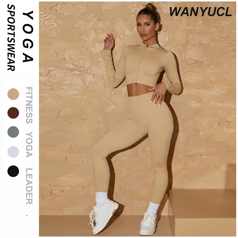 Бесшовный комплект для йоги в рубчик с эффектом потертости короткий топ женская