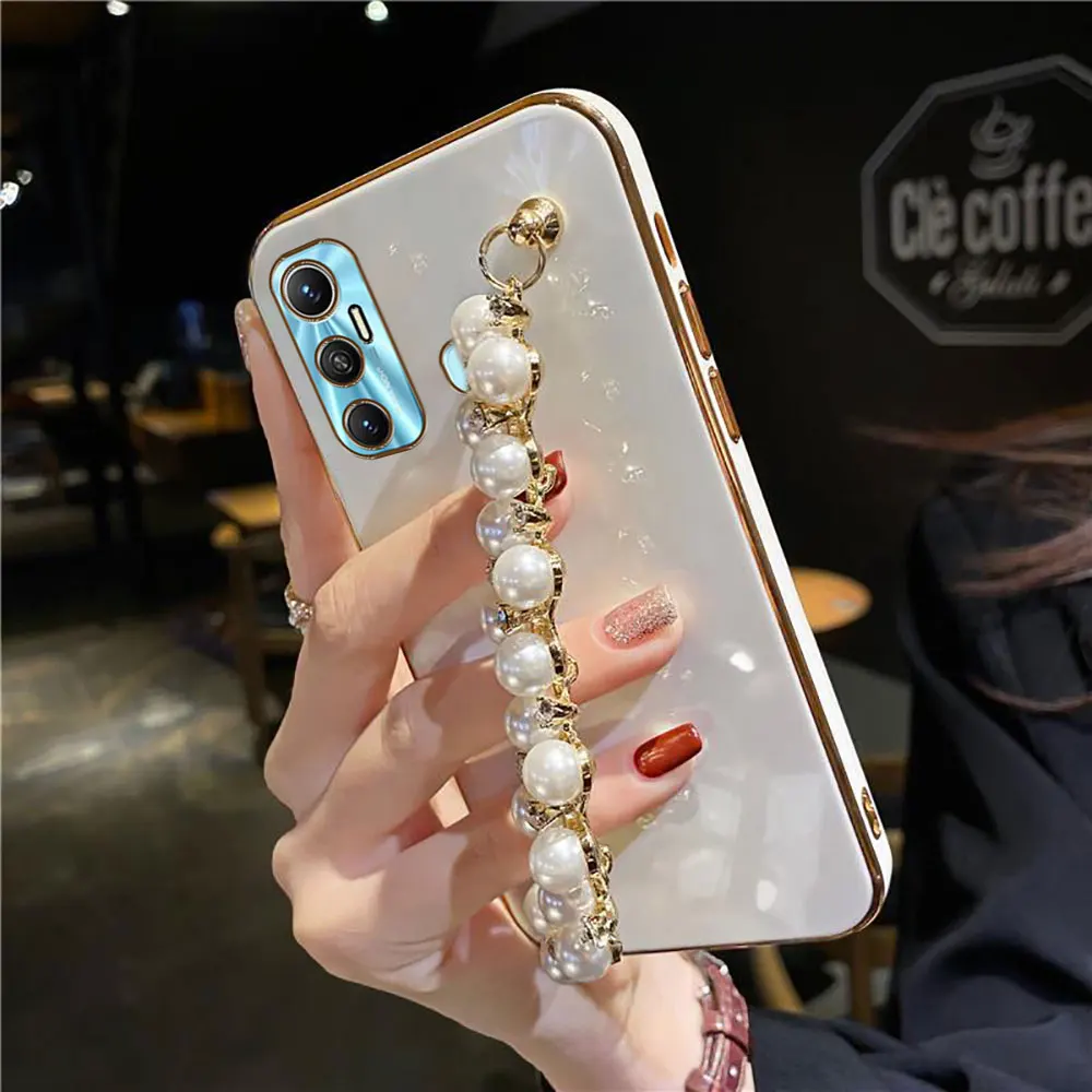 Роскошный чехол для телефона с жемчужным браслетом Infinix Hot 11 Hot11 2021 X662 X662B мягкая