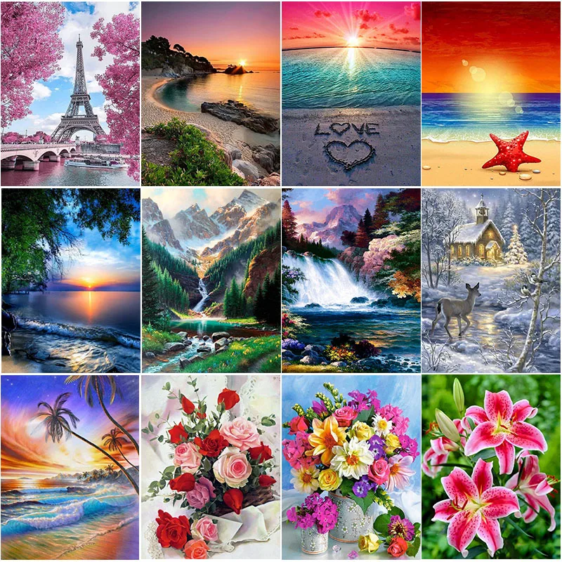 Пейзаж 5D сделай сам алмазная живопись цветок пляж море полностью круглая