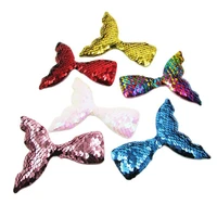 12pcslot 9x8 5cm sequin mermaid tail with hole padded appliques for diy children headwear accessories diy garment accessories