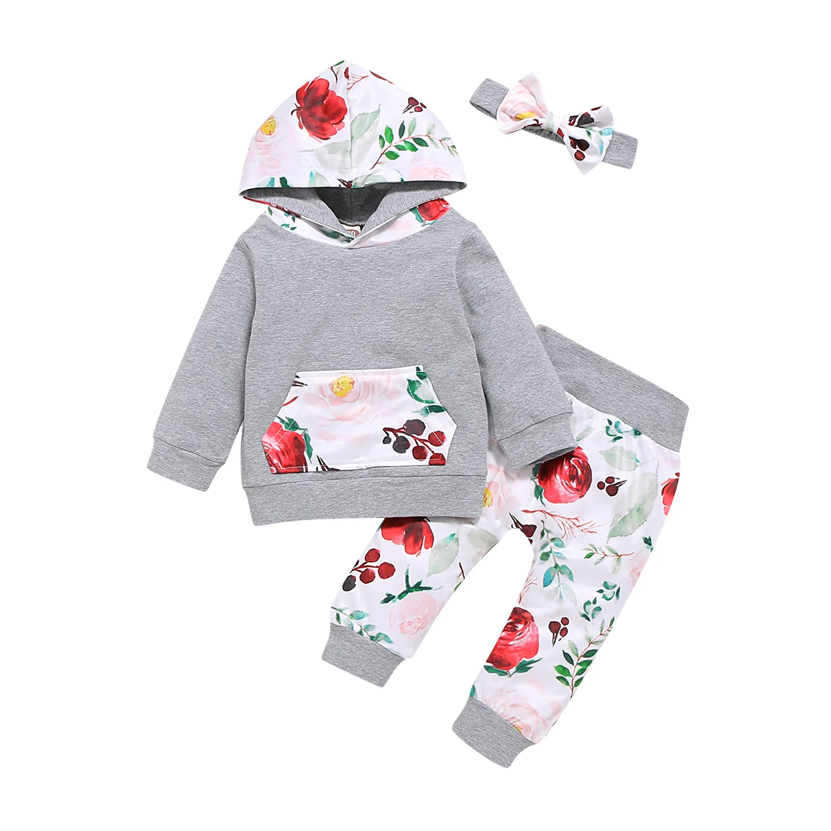 Toddler Girl Clothes Long Sleeve Flowers Hoodie Tops And Pants With Pocket Headband Girl s Clothing Kids Set Wear Girl 6 9 Month
