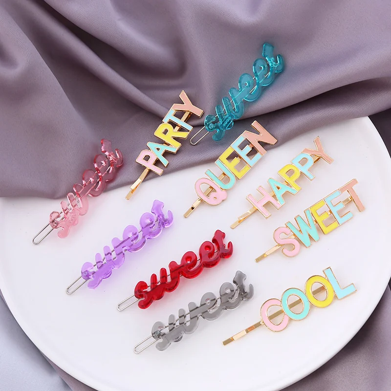 

Fashion Simple Oil Dripping Color Metal Acetic Letter Word Hair Clips For Girl Woman Temperament Designer Hairpin Barrettes