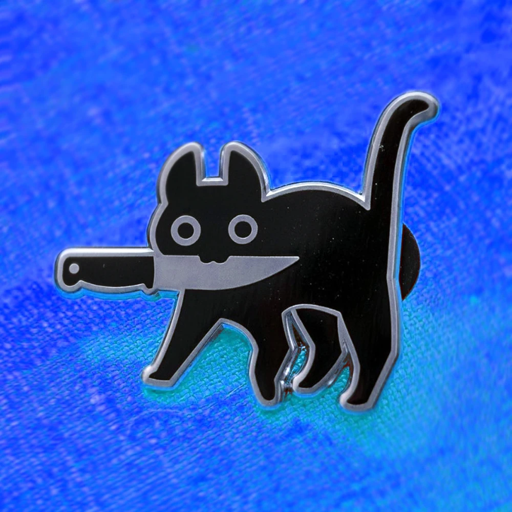 Креативная эмалированная брошь с изображением мультяшного черного кота в стиле