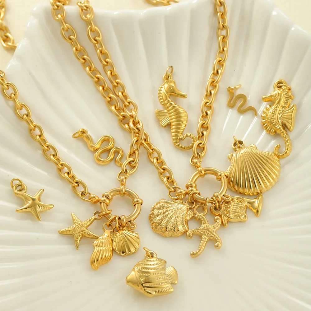Позолоченное женское колье из нержавеющей стали OT-цепочка DIY Ocean Series кулон в виде