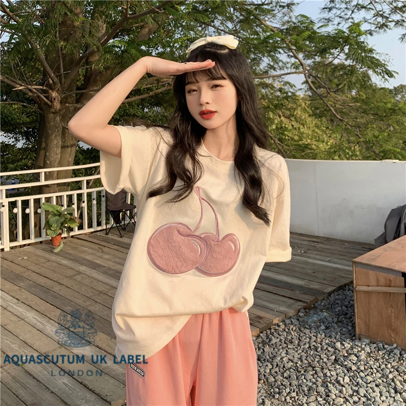 

Aquascutum Pure desire and chic sweet Spice Girl chic loose love cartoon printed half sleeved top short sleeved t-shirt female s