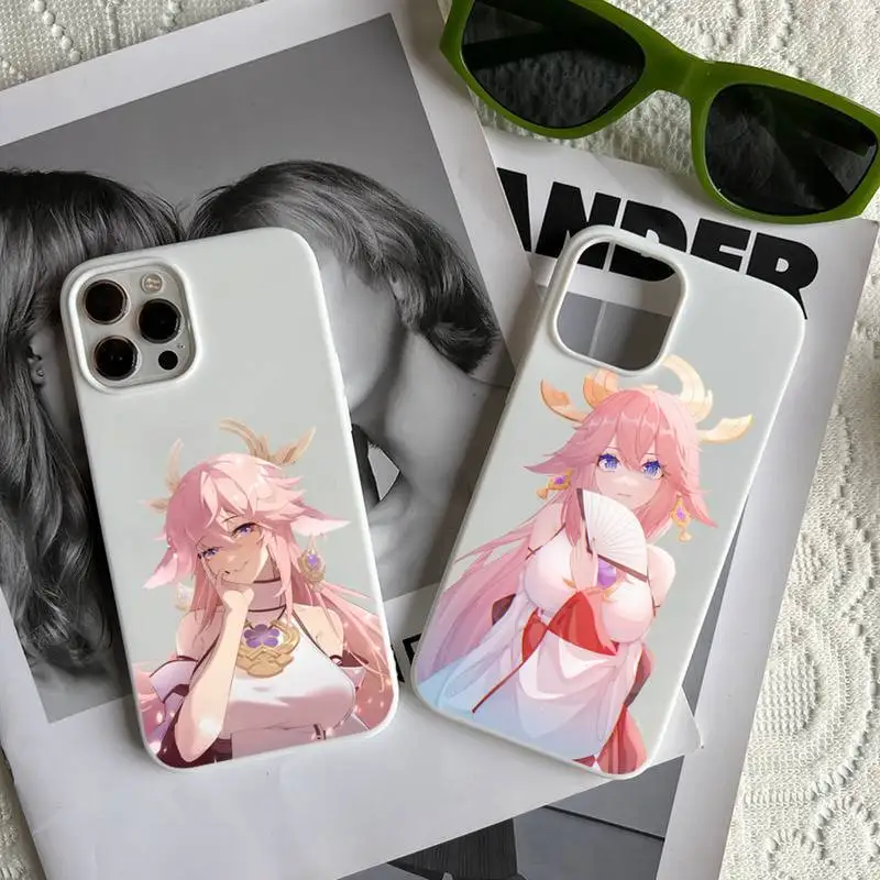 

Game Yae Miko Genshin Impact Phone Case Candy Color for iPhone 6 7 8 11 12 13 s mini pro X XS XR MAX Plus