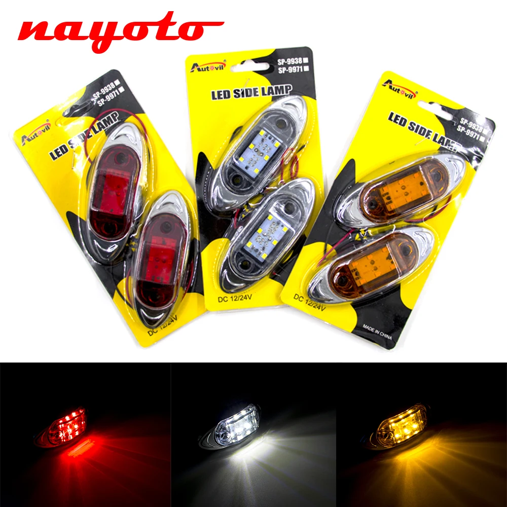 

2PCS 6 LED 12V 24V Side Marker Light Clearance Signal Lamp Rear Warning Indicators Trailer Truck Lorry Caravan Bus Van Boat