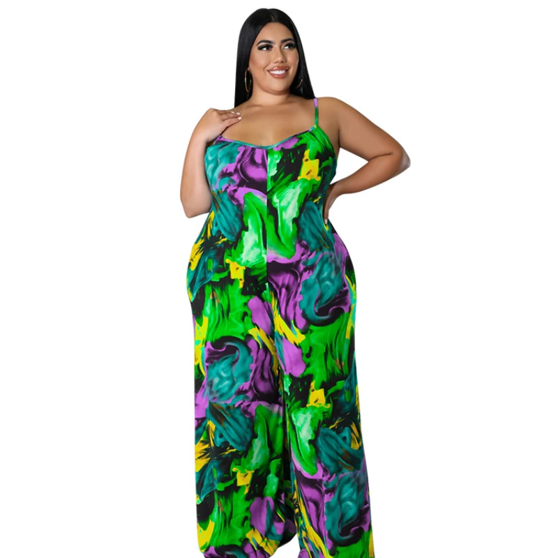 Print Summer Playsuits Jumpsuit Women's Sexy Suspender Tie Tie Loose One-piece Shorts 2022 New Spring Rompers Bodysuit