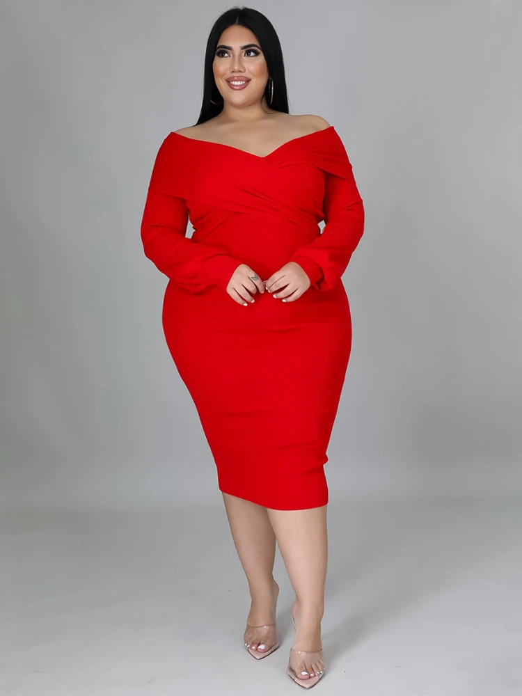 Plus Size Sexy Party Dress Women V Neck Long Sleeve Midi Robes African Bodycon Slim Fit Xshape African Christmas Vestidos 4XL