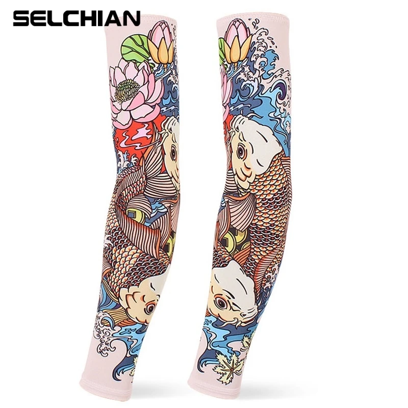 

Новинка, 1 пара охлаждающих рукавов с татуировкой для езды на велосипеде, рыбалки, пешего туризма, Солнцезащитный УФ-защитный нарукавник для занятий спортом на открытом воздухе, нарукавники, обогреватели