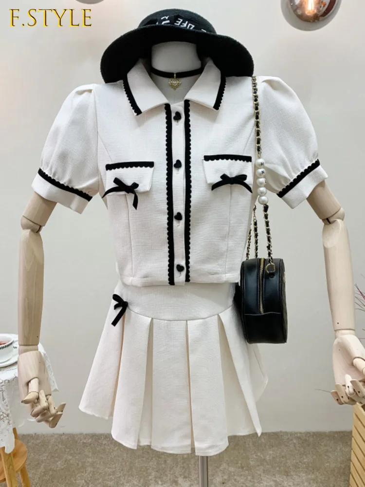 Skirt Short-sleeved Shirt Tops Women's 2022 Summer New Style Korean Style High-waisted Slim All-match Pleated Skirt Fashion Suit
