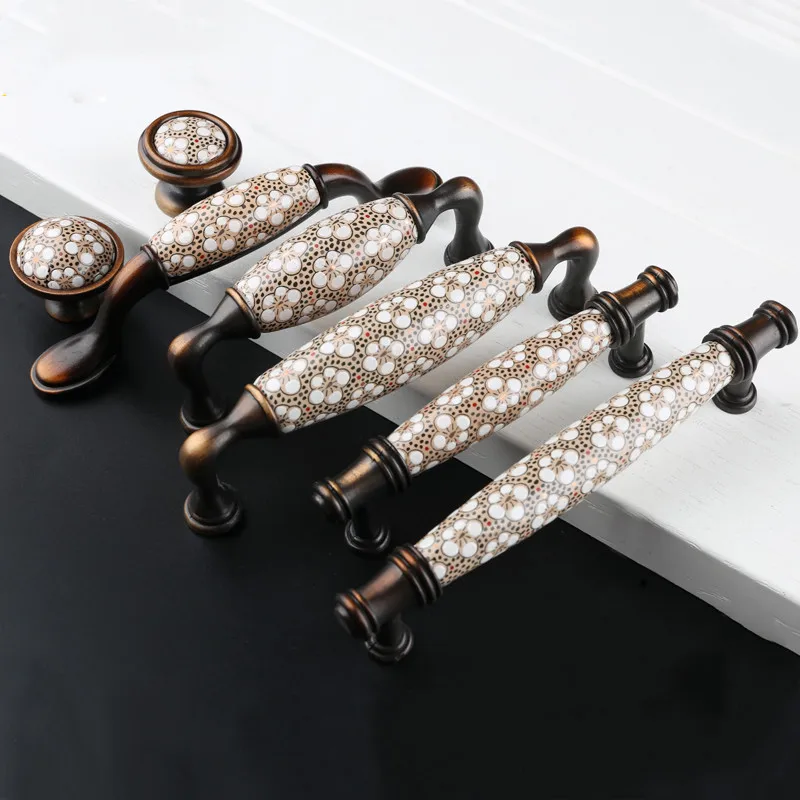 

Antique Bronze Ceramic Cabinet Handles Vintage Drawer Knobs Wardrobe Door Handles European Furniture Handle Hardware