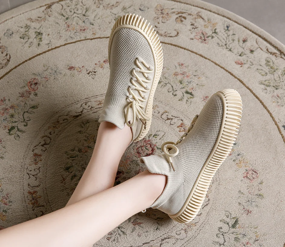 Women's sports shoes 2023 spring new women's lace-up breathable casual sports shoes mesh large running walking sports flat shoes