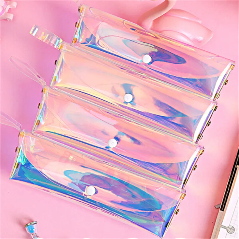 

Women Fashion Make up Brush Bags Girl Transparent Laser Cosmetic Bag Small Travel Toiletry Makeup Case Student Pencil Pouch