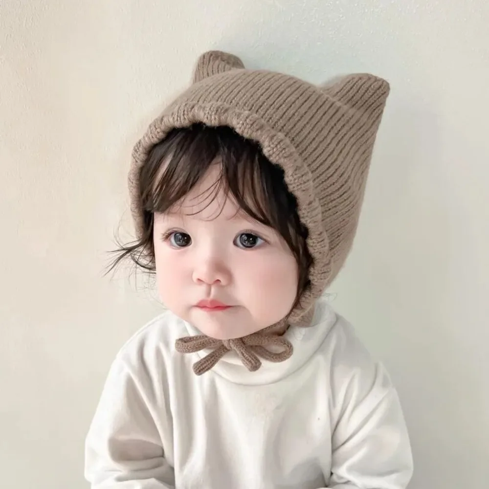 

Solid Color Knit Hat New Cartoon Cat Ears Bonnet Hat High Elasticity Warm Soft Cap Kids