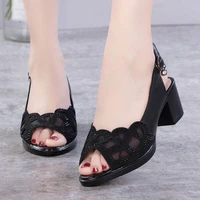 2022 women sandals shoe summer mesh fish mouth heel hollow out soft bottom mom designer shoes zapatos pump mujer