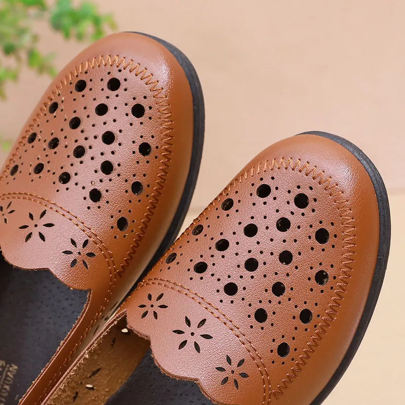 Women Loafers Fashion Summer Casual Shoes Leather Slip-on Ballet Flats Woman Luxury Hollow Out Breathable Women's Moccasins